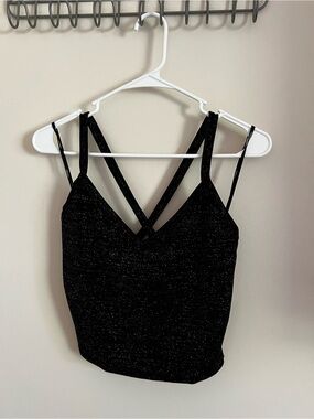 Forever 21 Black Sparkle V-Neck Strappy Cami Crop Top